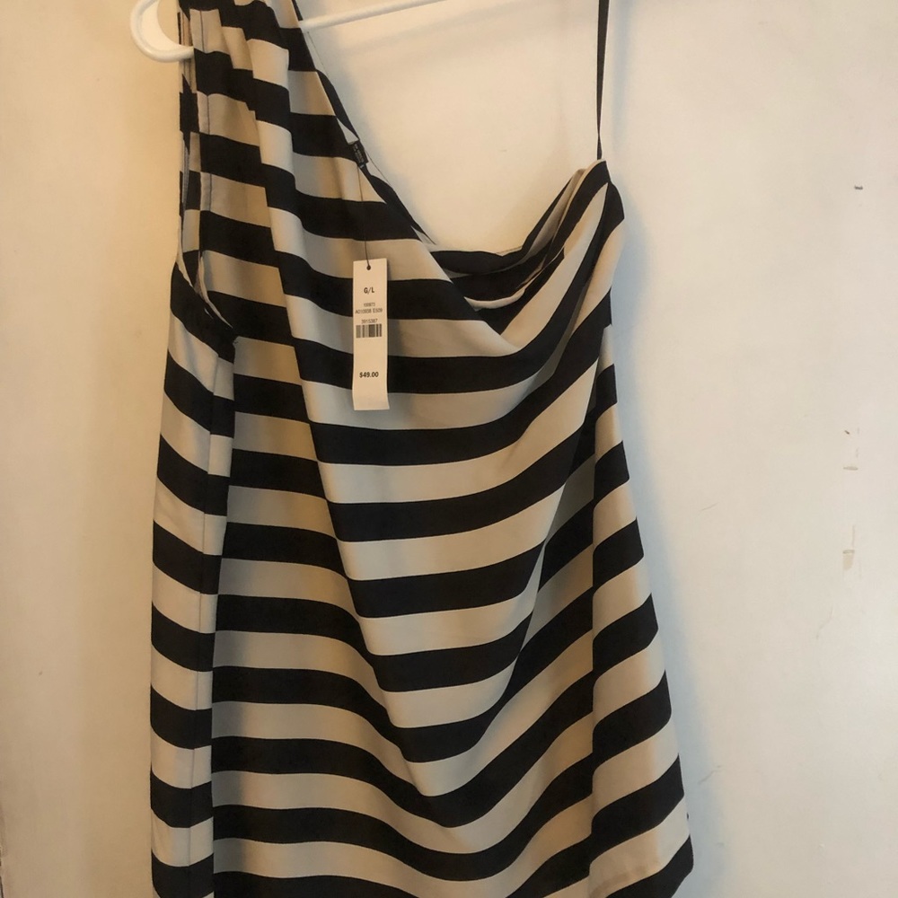 Cream/black silk one shoulder Top